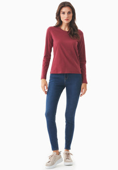 Women's Casual Long-Sleeved T-Shirt Syrah Red