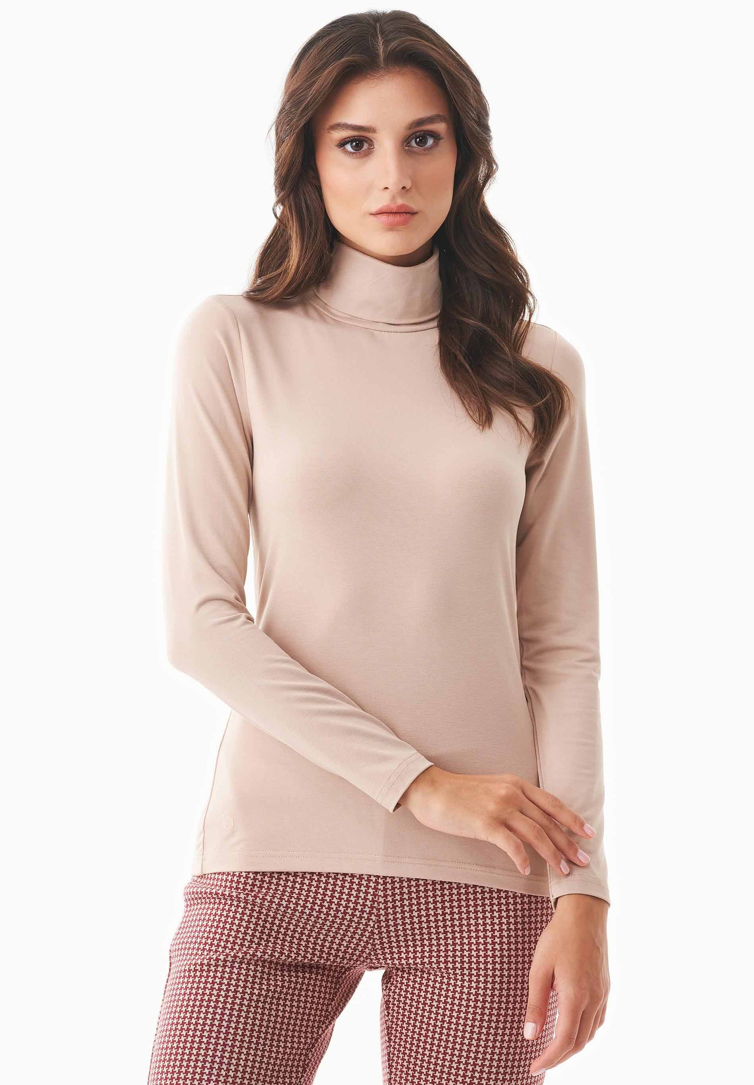 Women's Turtleneck Long-Sleeve Top Beige