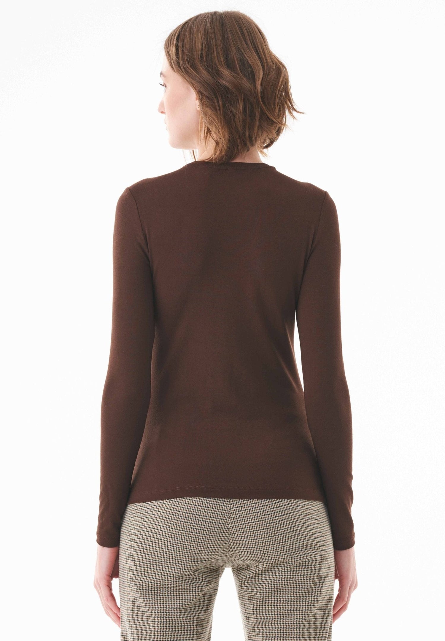 Women's O-Neck Long-Sleeve Top Chestnut Brown