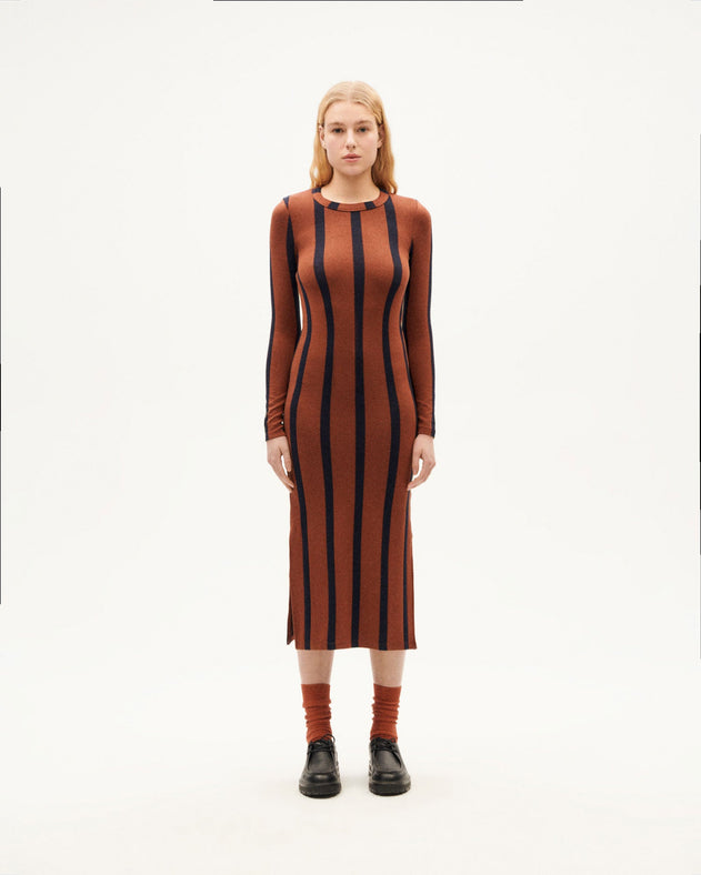 Gina Dress Navy Stripes Brown