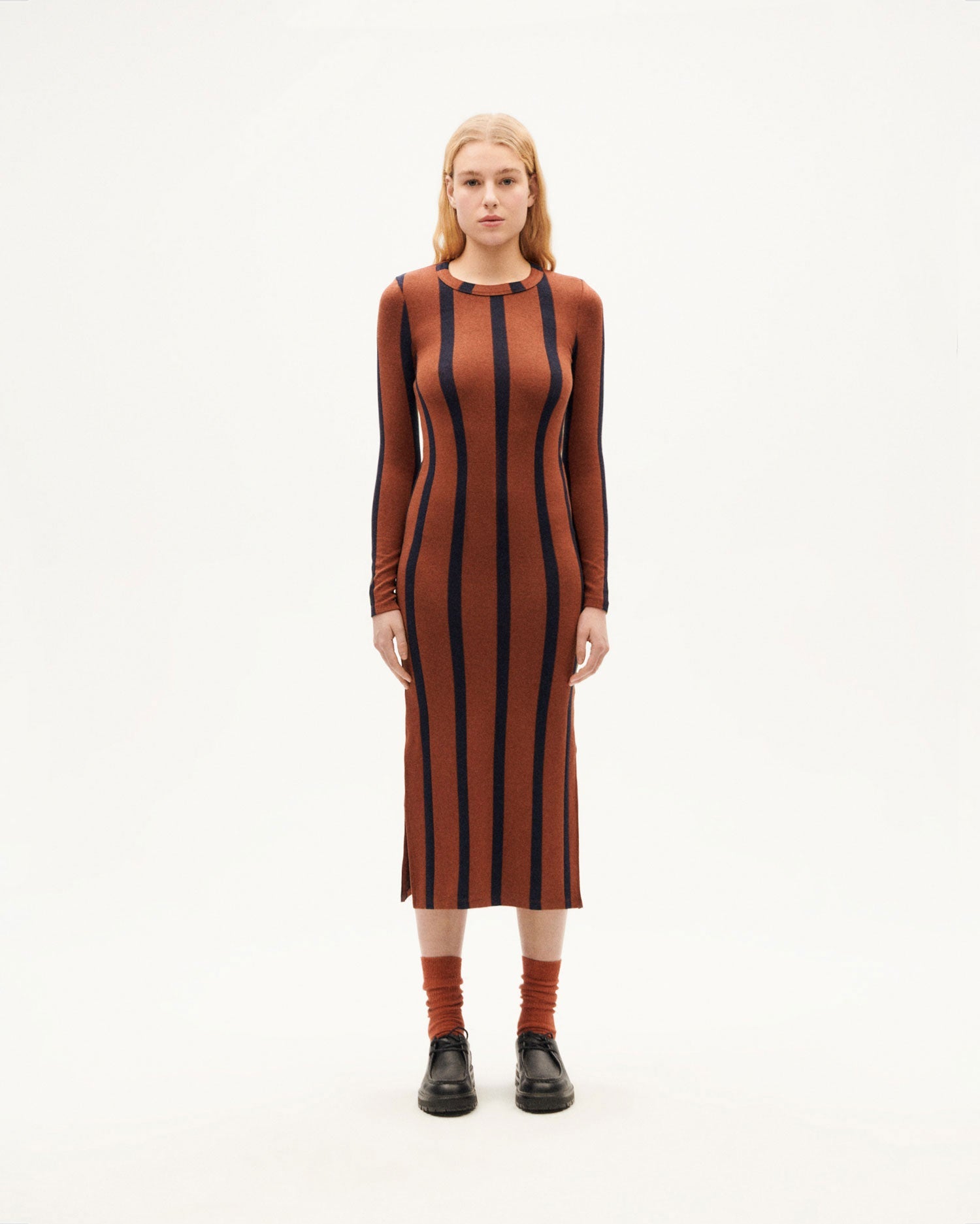 Brown navy stripes Gina dress