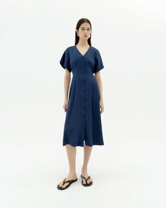 Laura Hemp Blend Button Dress Navy