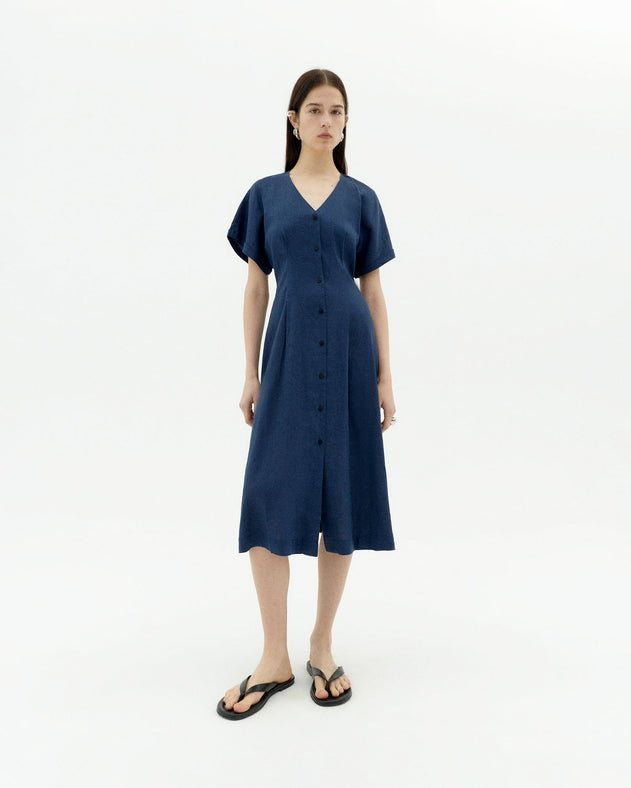 Laura Hemp Blend Button Dress Navy