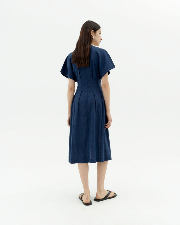 Laura Hemp Blend Button Dress Navy