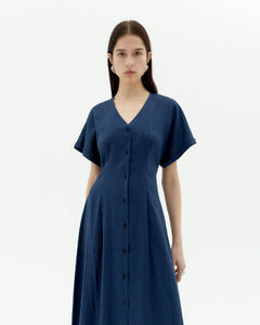 Laura Hemp Blend Button Dress Navy