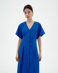 Laura Hemp Blend Button Dress Indigo