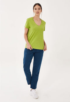 Women's Basic V-Neck T-Shirt Meadow Green