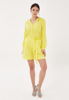 Linen Blend Shorts With Tie Belt Lemonade
