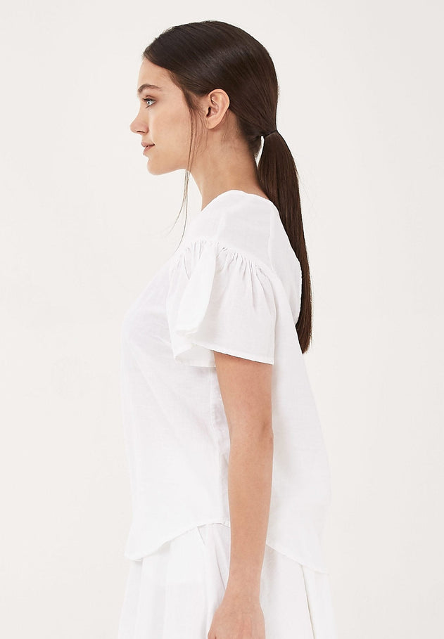 Round Neck Linen Cotton Blend Blouse Off-White