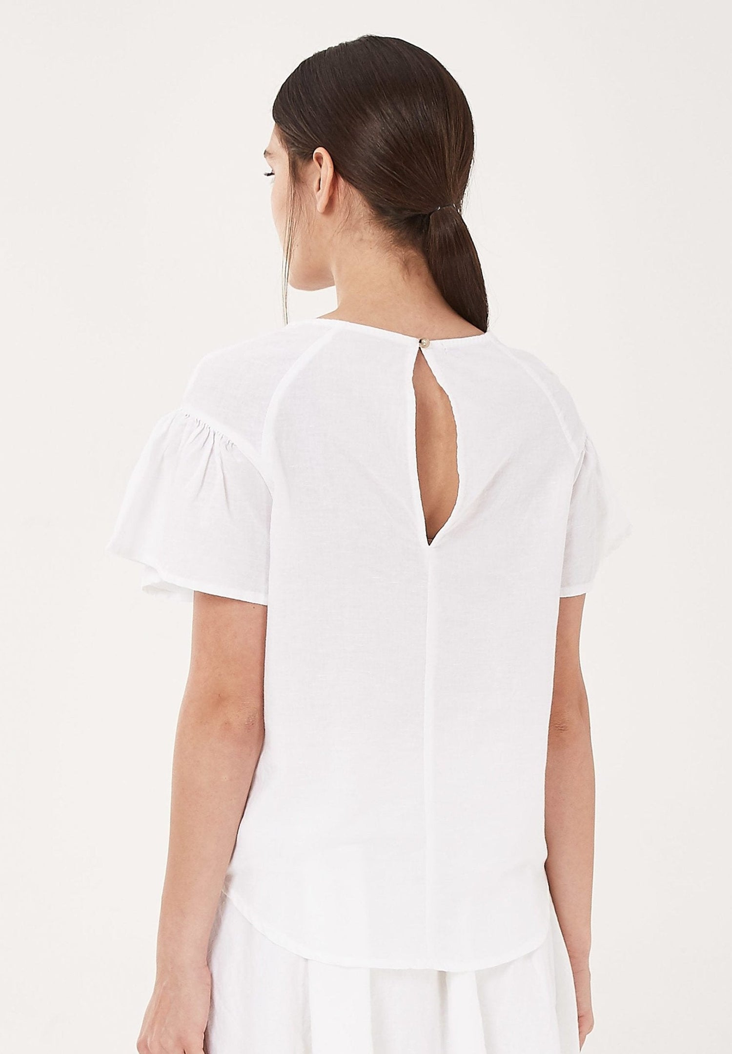 Round Neck Linen Cotton Blend Blouse Off-White
