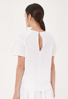 Round Neck Linen Cotton Blend Blouse Off-White