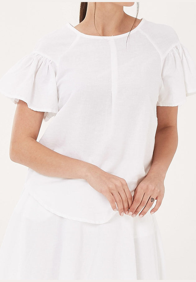 Round Neck Linen Cotton Blend Blouse Off-White
