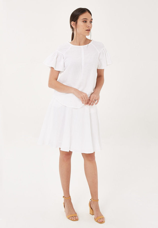 Round Neck Linen Cotton Blend Blouse Off-White