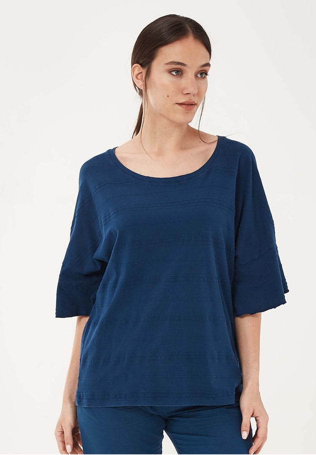 Organic Cotton Blouse With Flounce Sleeves Navy
