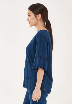 Organic Cotton Blouse With Flounce Sleeves Navy