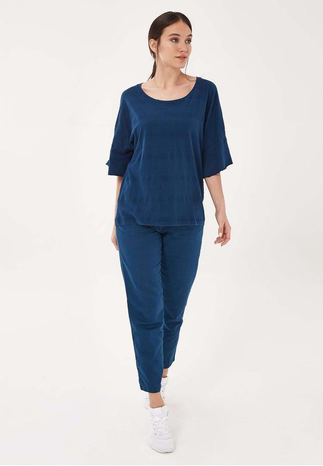 Organic Cotton Blouse With Flounce Sleeves Navy