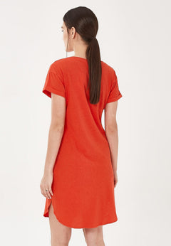 Linen Blend Jersey Dress With Fake Chest Pocket Red