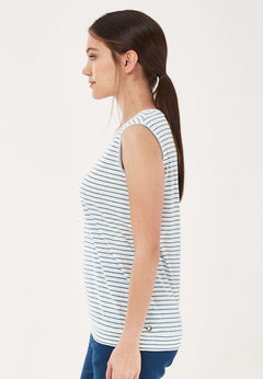 Yarn-Dyed Striped Linen Blend Top White / Ocean