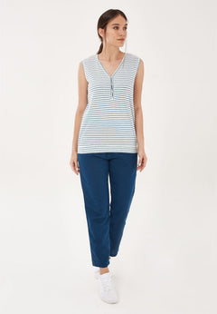 Yarn-Dyed Striped Linen Blend Top White / Ocean