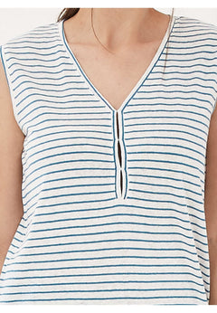 Yarn-Dyed Striped Linen Blend Top White / Ocean