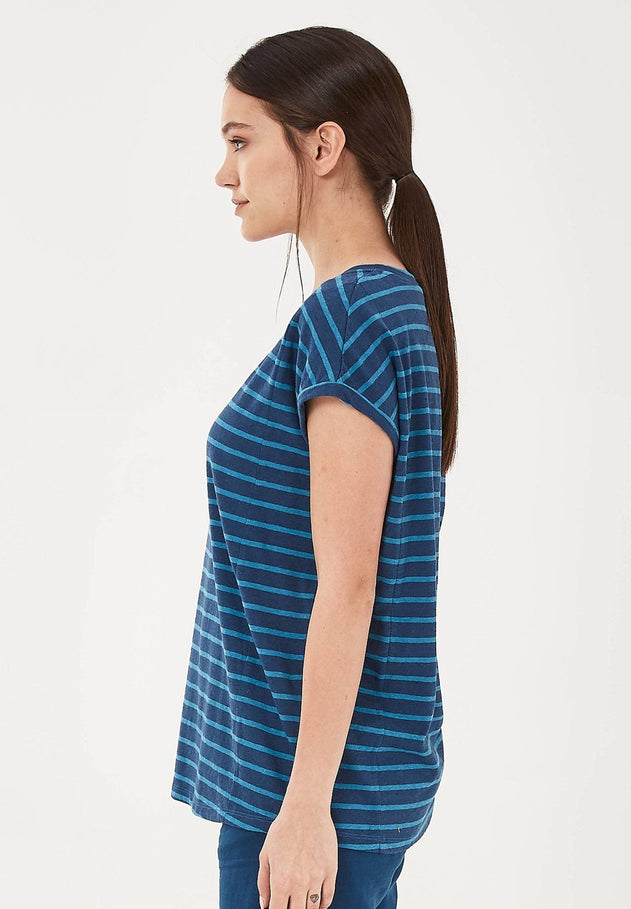 Yarn-Dyed Striped Linen Blend T-Shirt Navy / Ocean