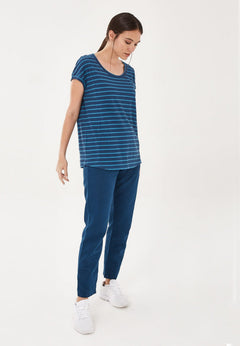 Yarn-Dyed Striped Linen Blend T-Shirt Navy / Ocean