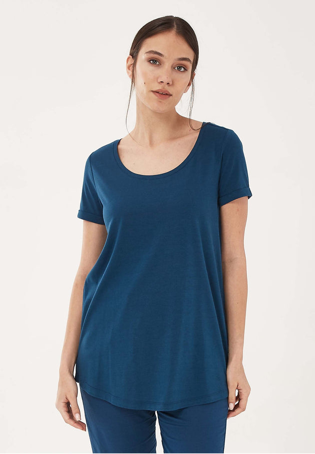Lyocell Blend Round Neck T-Shirt Navy