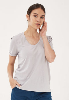 Lyocell Blend T-Shirt With Gathered Sleeves Cloud Grey