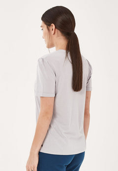 Lyocell Blend T-Shirt With Gathered Sleeves Cloud Grey
