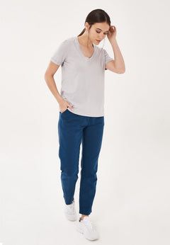 Lyocell Blend T-Shirt With Gathered Sleeves Cloud Grey