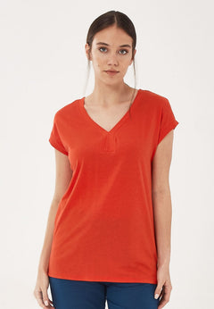 Women's Lyocell Blend V-Neck T-Shirt Red