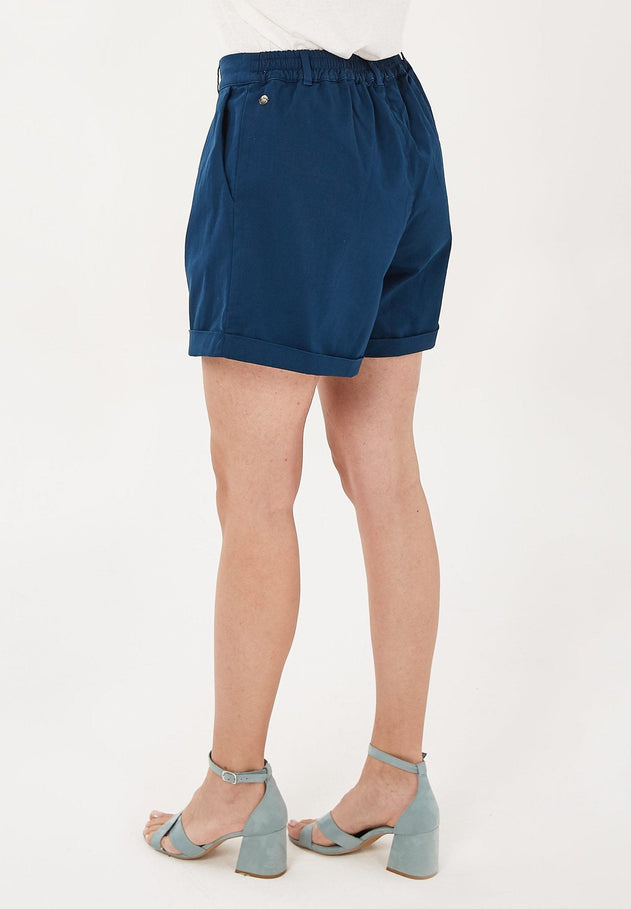 Pleated Organic Cotton Blend Shorts Navy