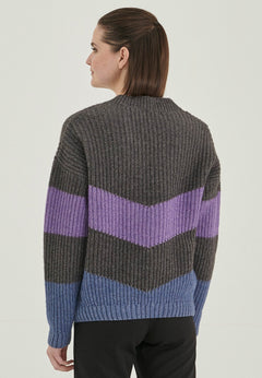 Merino Wool Blend Pullover Grey Striped