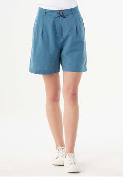 Belted Linen-Cotton Shorts Petrol Blue