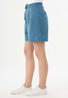 Belted Linen-Cotton Shorts Petrol Blue