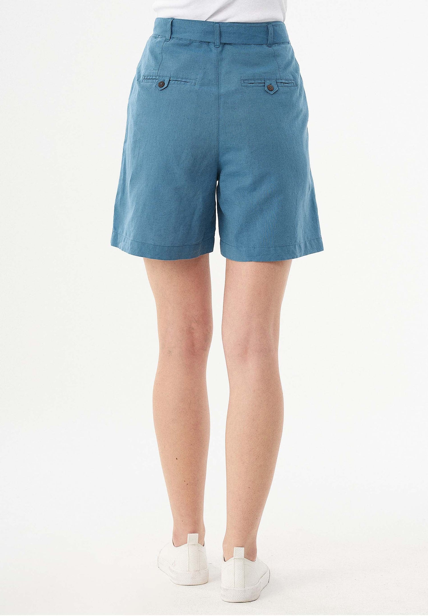 Belted Linen-Cotton Shorts Petrol Blue