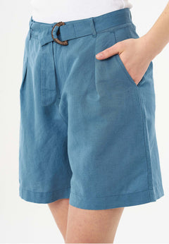 Belted Linen-Cotton Shorts Petrol Blue