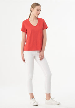 Women's Basic V-Neck T-Shirt Red