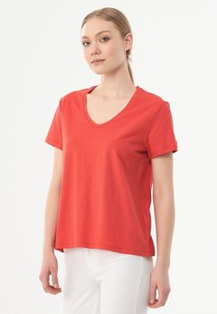 Women's Basic V-Neck T-Shirt Red