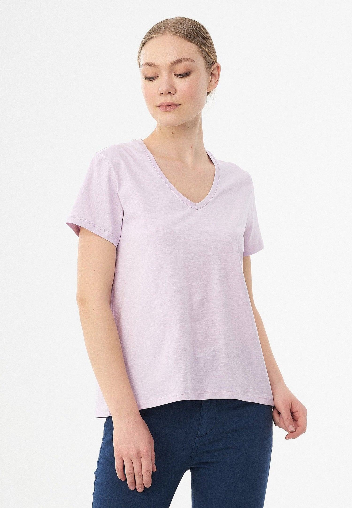 Basic V-Neck T-Shirt Lavender Fog