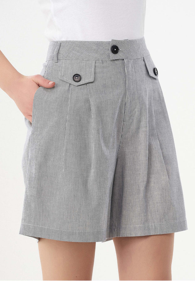 Striped Pattern Organic Cotton Shorts Shadow/Off White