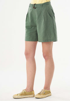 Belted Linen-Cotton Shorts Fern Green