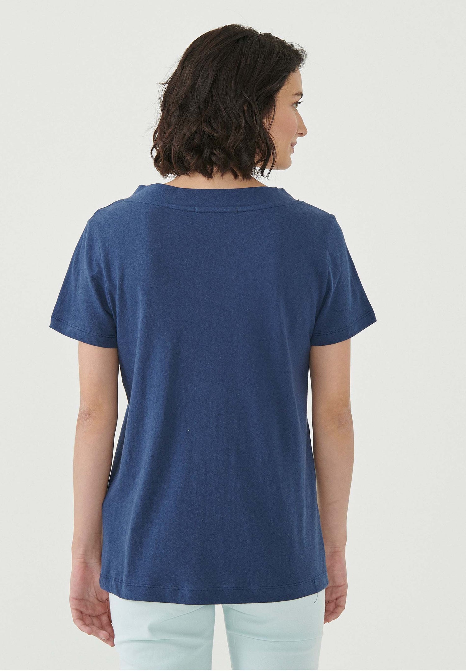 Women's Linen Blend V-Neck T-Shirt Navy