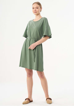 Belted Linen Blend Jersey Dress Fern Green