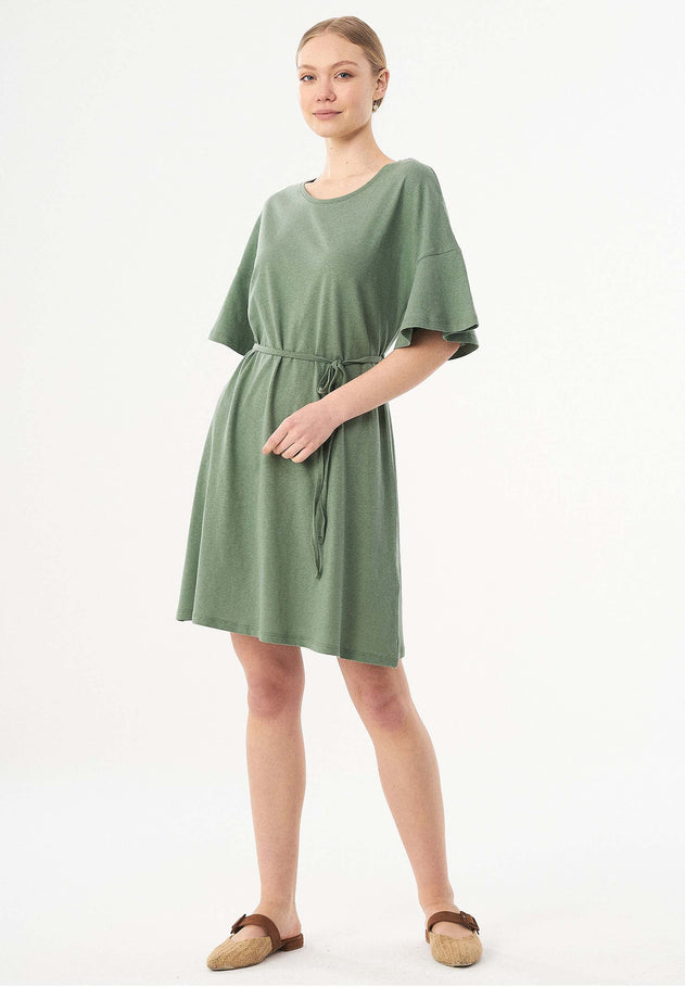 Belted Linen Blend Jersey Dress Fern Green