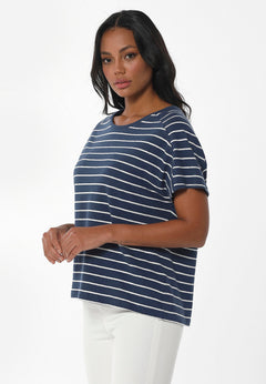 Striped Linen Blend T-Shirt Navy / Off White