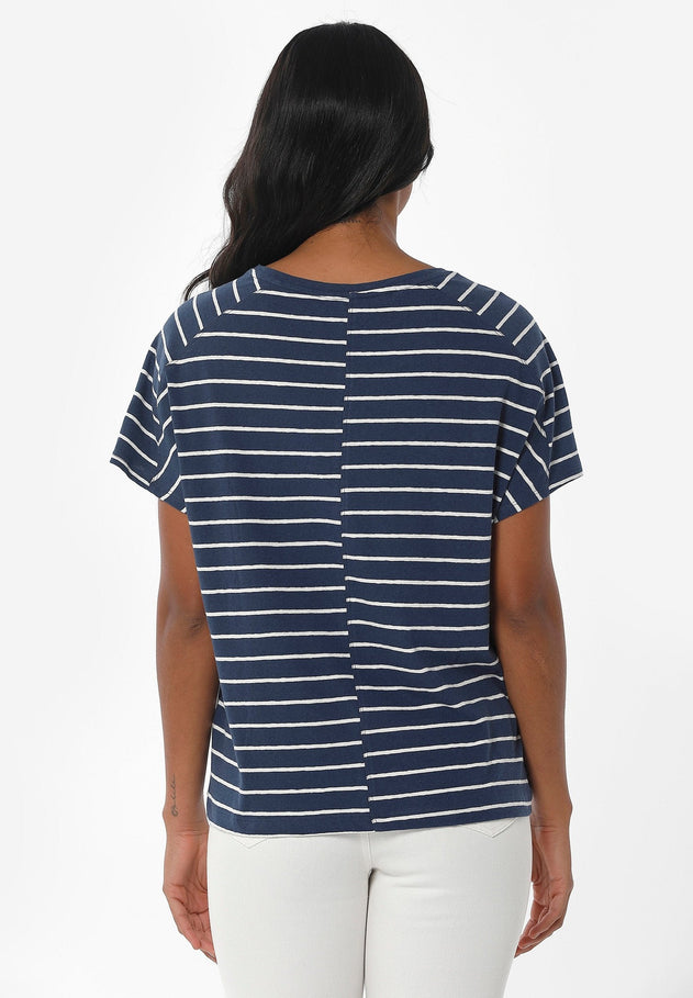 Striped Linen Blend T-Shirt Navy / Off White