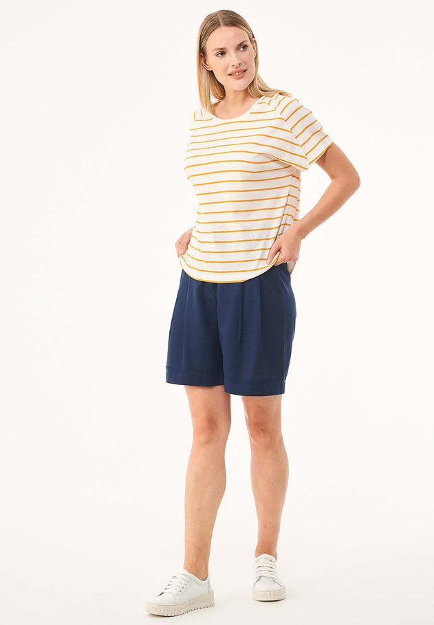Striped Linen Blend T-Shirt Off White / Mango