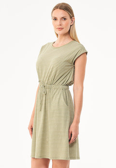 Striped Linen Blend Jersey Dress Olive/Off White