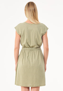 Striped Linen Blend Jersey Dress Olive/Off White
